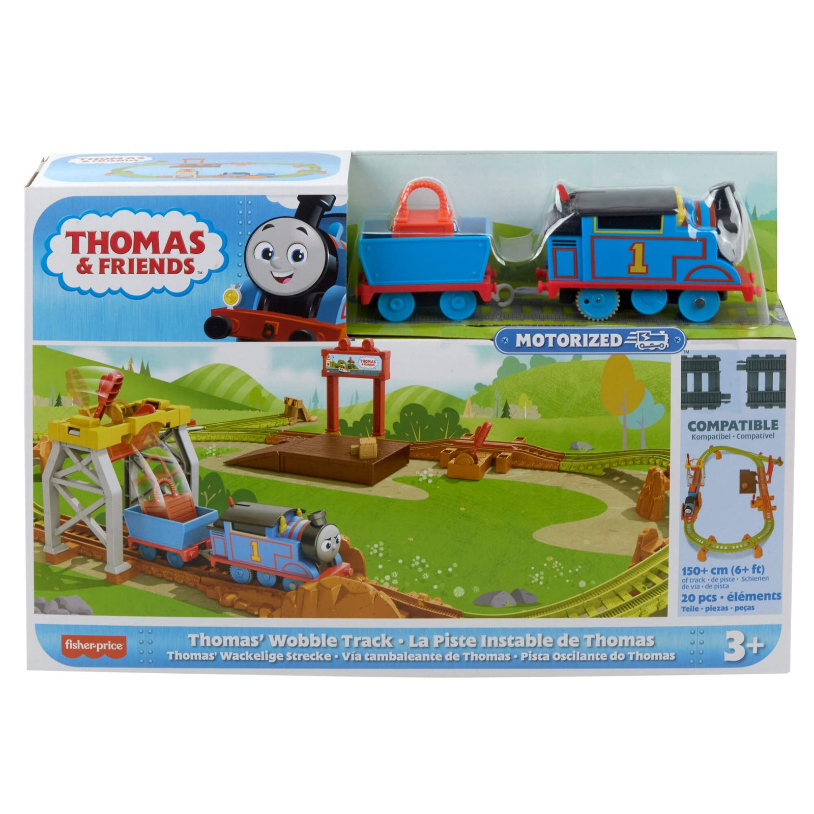 Thomas & Friends motorizuota trasa „Thomas' Wobble Track“ pakuotėje