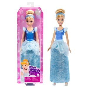 Pelenė lėlė mėlyna pokylio suknele rožinėje Disney Princess pakuotėje ir be jos