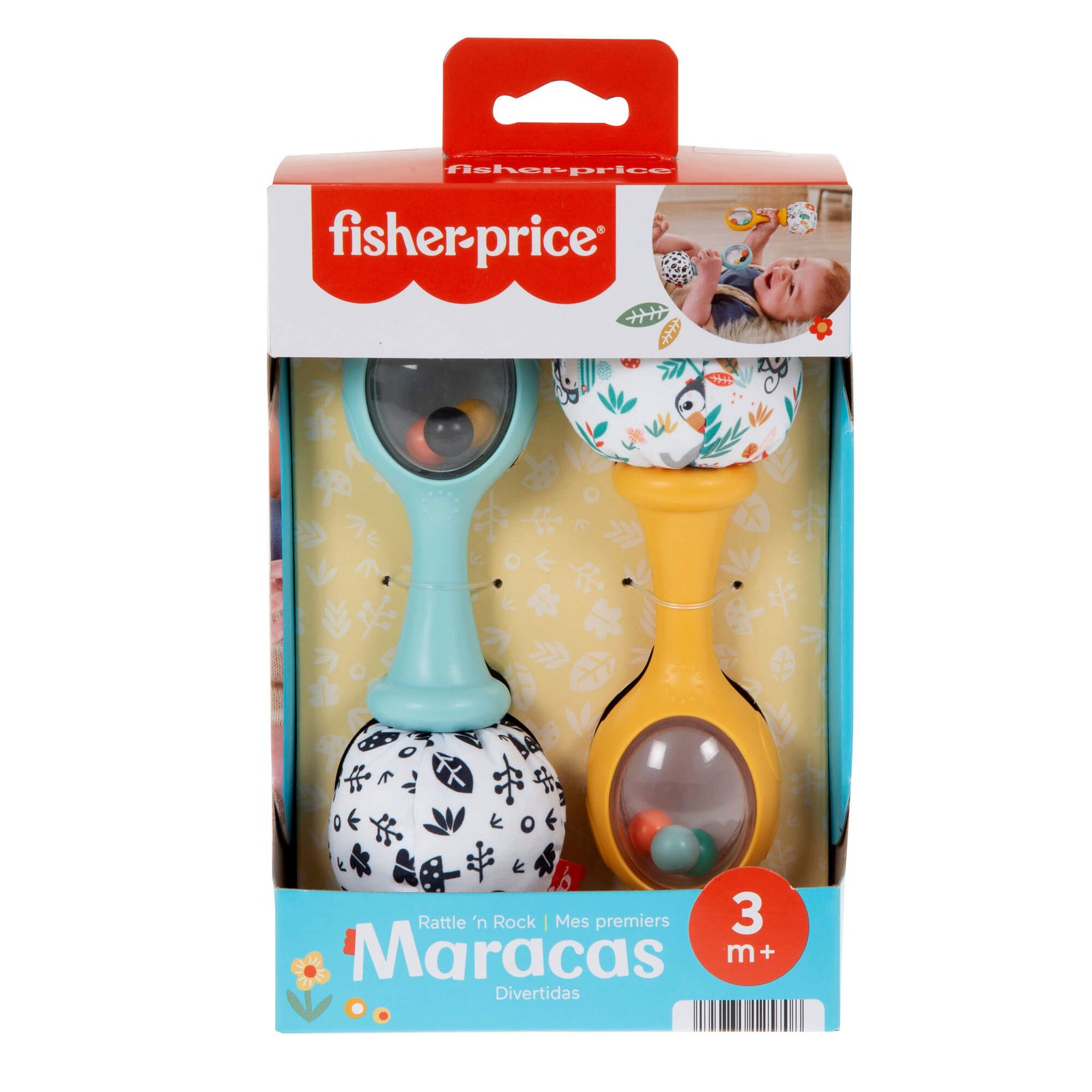 Fisher-Price marakos kūdikiams Rattle 'n Rock pakuotėje su ženklu 3M+ (nuo 3 mėnesių)