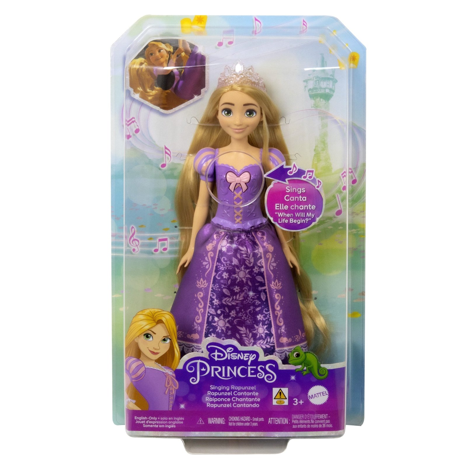 Singing Rapunzel pakuotė su dainos „When Will My Life Begin?“ užrašu
