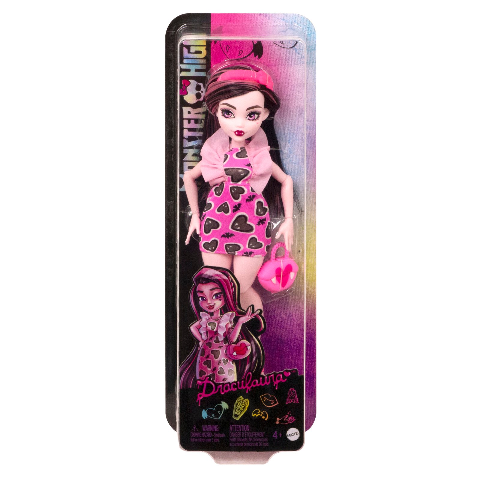 Draculaura lėlė rožinėje Monster High pakuotėje