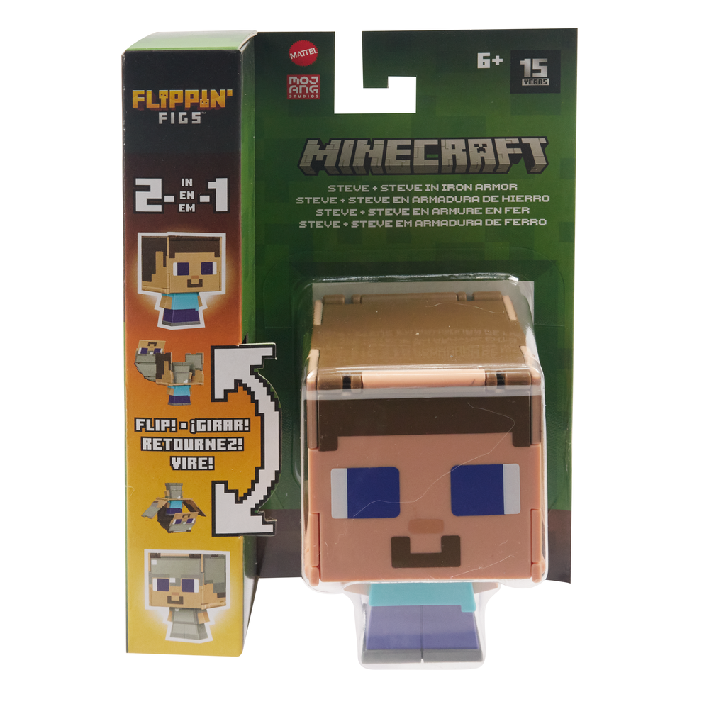 Minecraft Flippin' Figs figūrėlė pakuotėje – Steve ir šarvuotas Steve