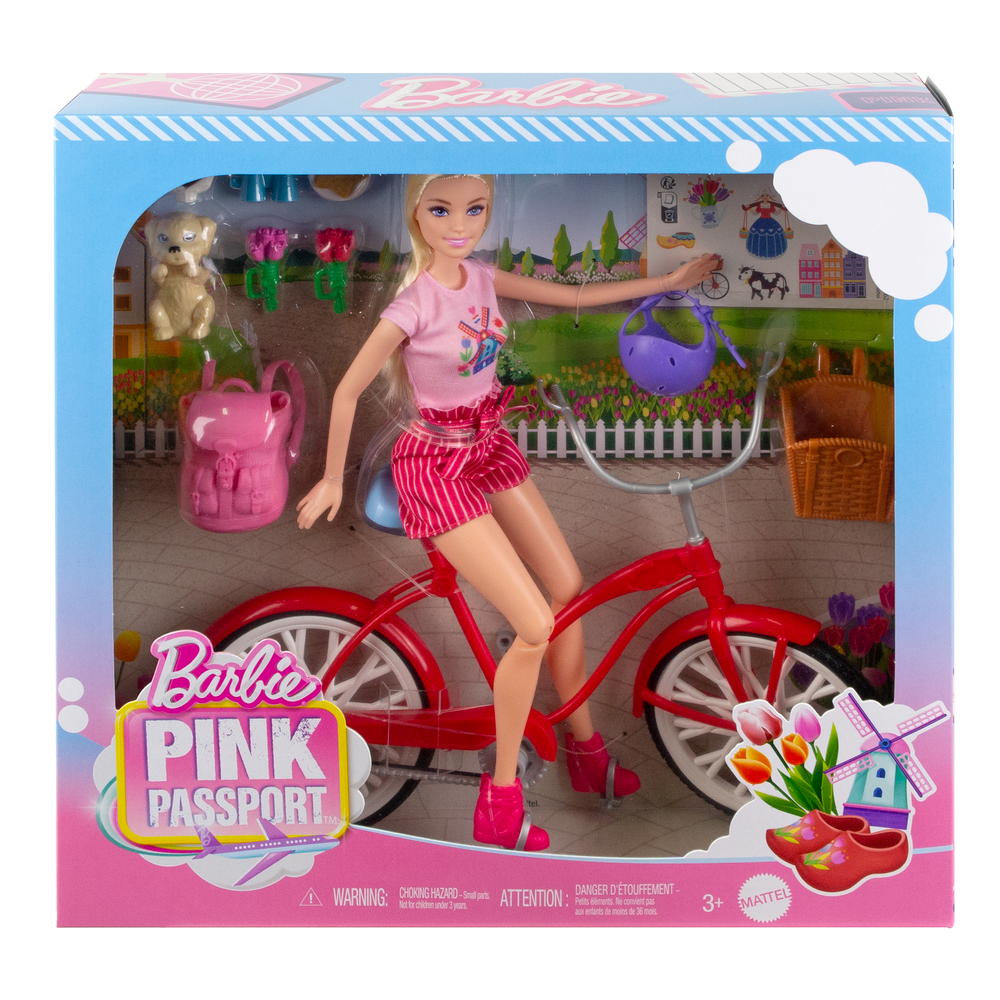 Barbie Pink Passport pakuotė su Olandijos motyvais: malūnu, tulpėmis ir klumpėmis
