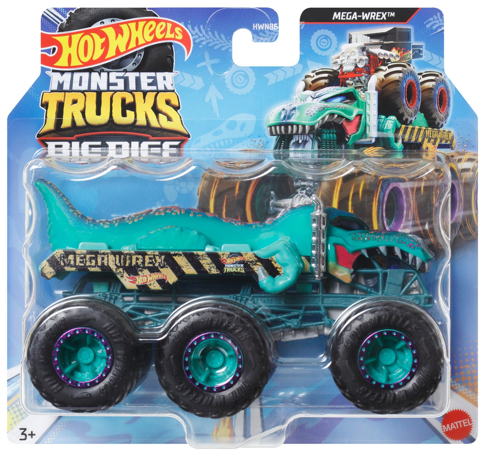 Hot Wheels Monster Trucks Big Rigs pakuotė su šešiaračiu džipu Mega-Wrex