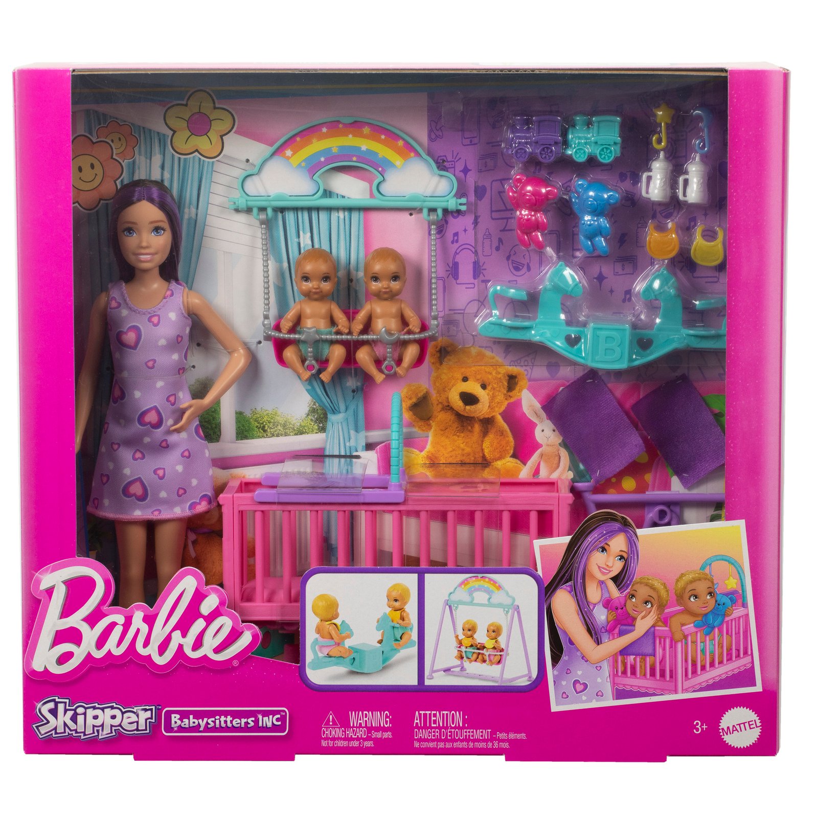 Barbie Skipper auklė su dvyniais – „Skipper Babysitters Inc.“ dėžutė su baldais
