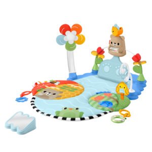 Fisher-Price veiklos kilimėlis su gėlės mobiliu, meškiuku, tulpėmis ir veidrodėliu