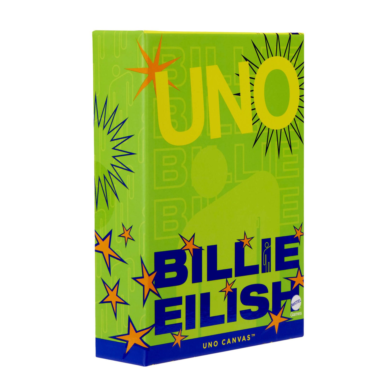 UNO Billie Eilish dėžutė pasukta šonu su žvaigždžių raštu
