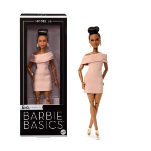 Barbie Basics lėlė Nr. 8 – dėžutė „Model 08“ ir lėlė suknele atvirais pečiais
