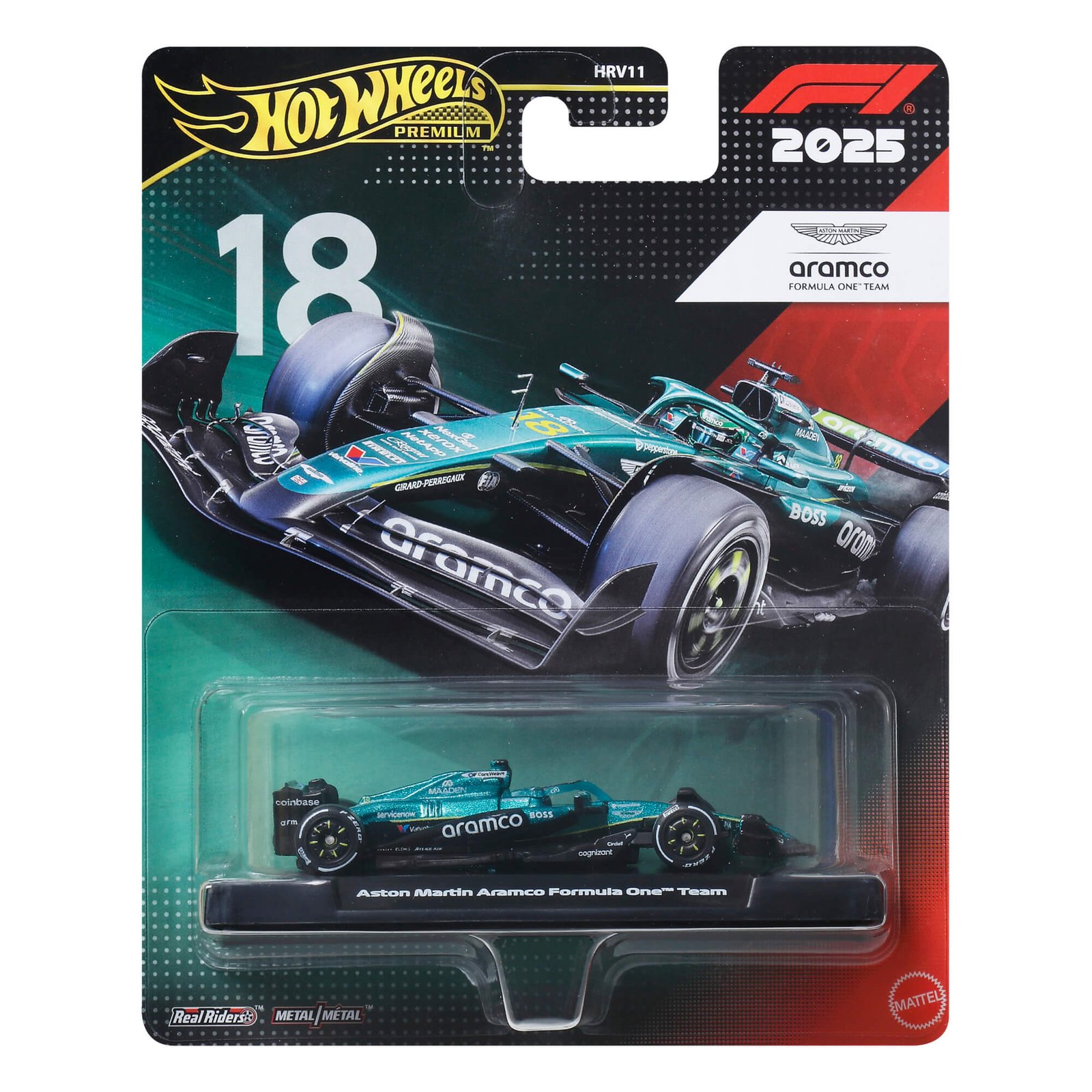 Hot Wheels Lance Stroll bolidas #18 – Premium pakuotė su Aston Martin Aramco komandos ženklu