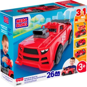 Mega Bloks lenktyninis automobilis „Build & Go“ – pakuotė su 26 detalėmis
