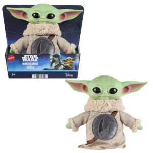 Grogu pliušinis žaislas ir jo pakuotė „Star Wars The Mandalorian and Grogu“