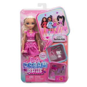 Barbie Dream Besties Malibu – lėlė pakuotėje su kačiuku ir grožio priedais