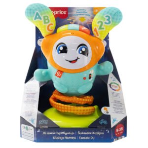 Fisher-Price šokantis didžėjus pakuotėje su užrašais lietuvių, latvių, estų ir ukrainiečių kalbomis