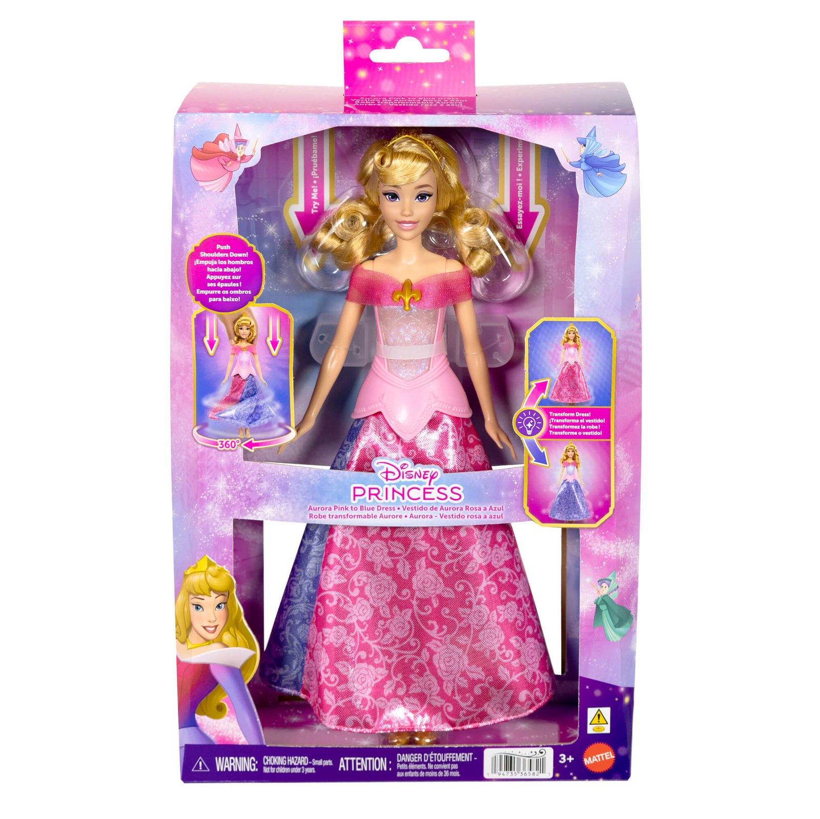 Aurora spalvą keičiančia suknele Disney Princess pakuotėje