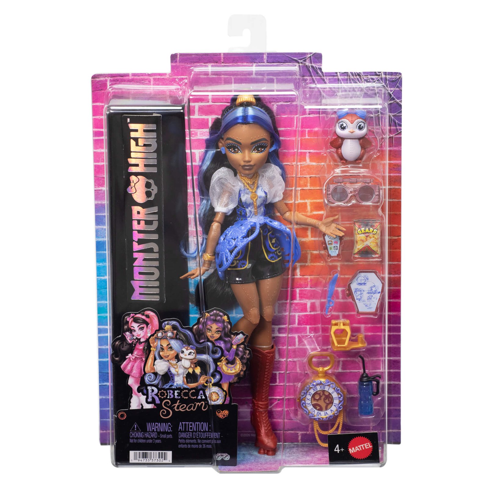 Monster High Robecca Steam lėlė pakuotėje su pingvinu ir priedais
