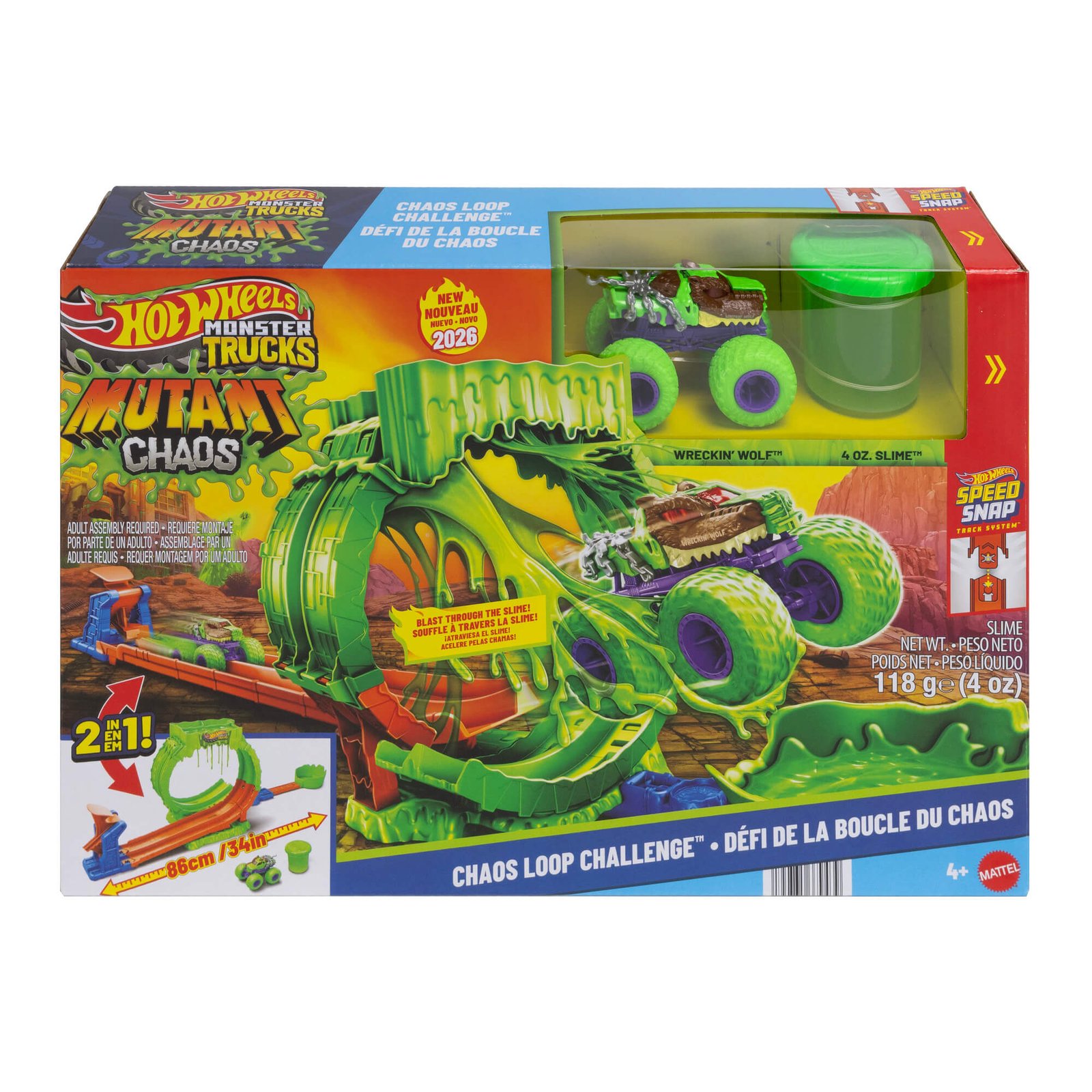 Hot Wheels Mutant Chaos slaimo trasa „Chaos Loop Challenge“ – dėžutė su Wreckin' Wolf ir slaimu