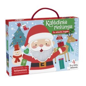Kalėdinės dėlionės mažyliams – „Kalėdinis rinkinys“ dėžutėje su rankena, Kalėdų Seneliu ir užrašu „2–3 metų vaikams“