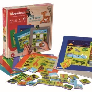 Magnetinis safari žaidimas SEPP Mosa'Jeux: magnetinė lenta, kvadratiniai magnetukai ir 6 savanos paveikslai