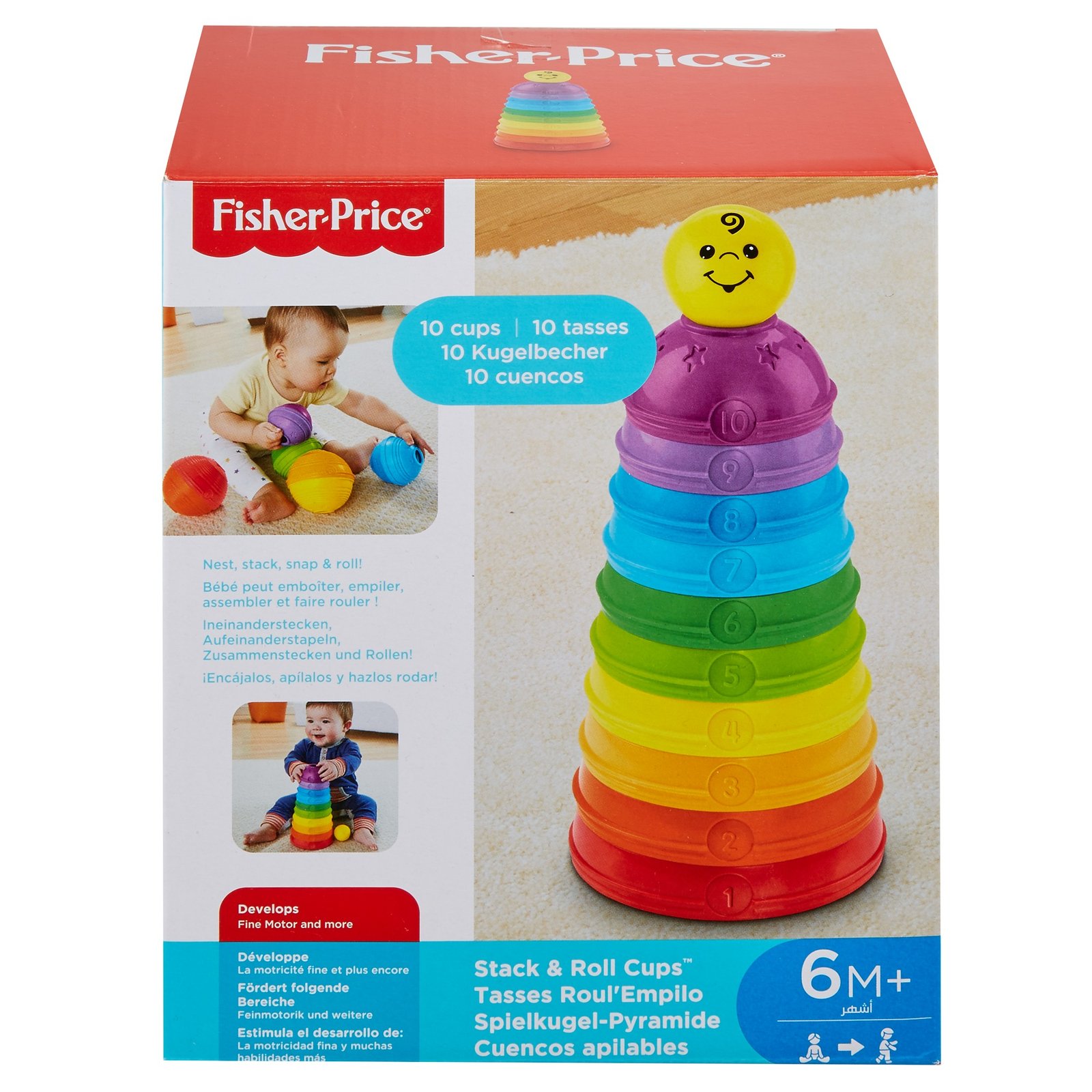 Fisher-Price „Stack & Roll Cups“ pakuotė su užrašu 10 cups ir 6M+